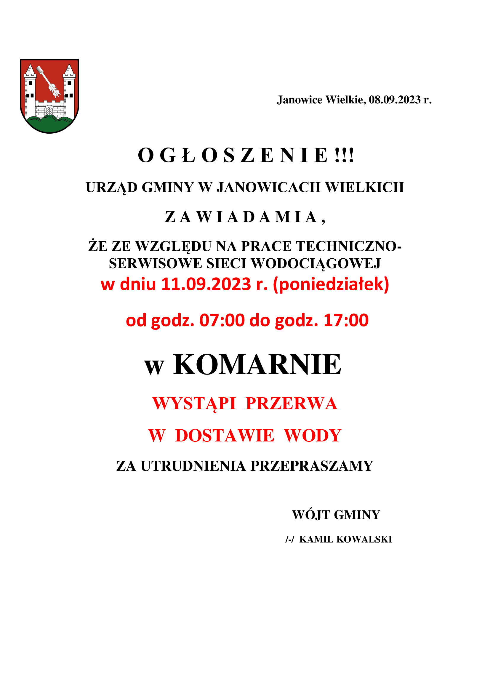 Komarno ogłoszenie