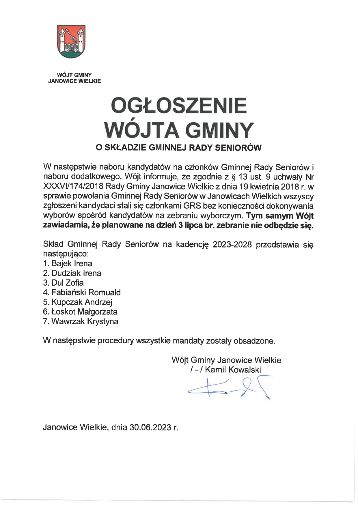 Ogłoszeni Gminna Rada Seniorów page 0001