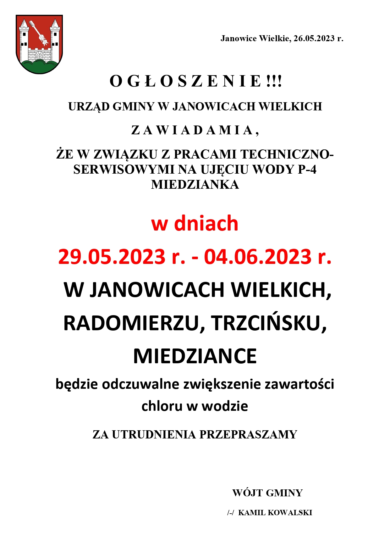 zawiadomienie o pracach tech. ujęcie wody Miedzianka page 0001